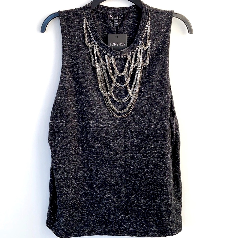 NEW w/ TAGS TOPSHOP SHIRT SLEEVELESS TOP BEADED NECKLACE JEWELRY 10 8 MEDIUM NWT